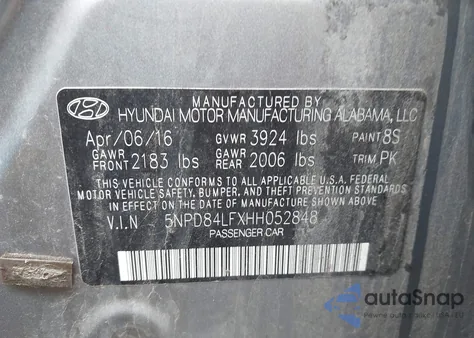 2017 Hyundai Elantra Se z USA, uszkodzony, nr VIN 5NPD84LFXHH052848